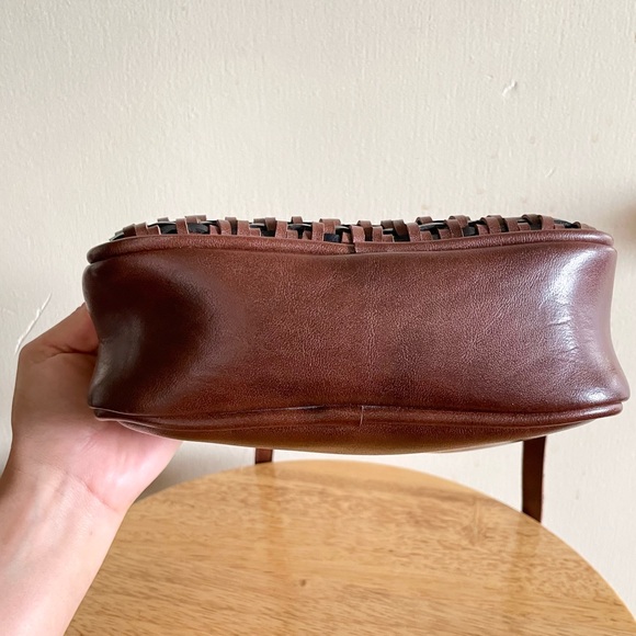 Dark Brown & Black Faux Leather Basketweave Woven Crossbody Bag - Picture 6 of 6